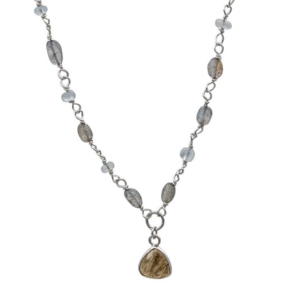 Labradorite and Moonstone Beaded Curb Chain Sterling Silver Necklace