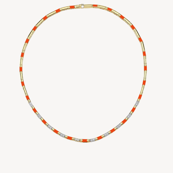 Reflection Orange Enamel Diamond Necklace